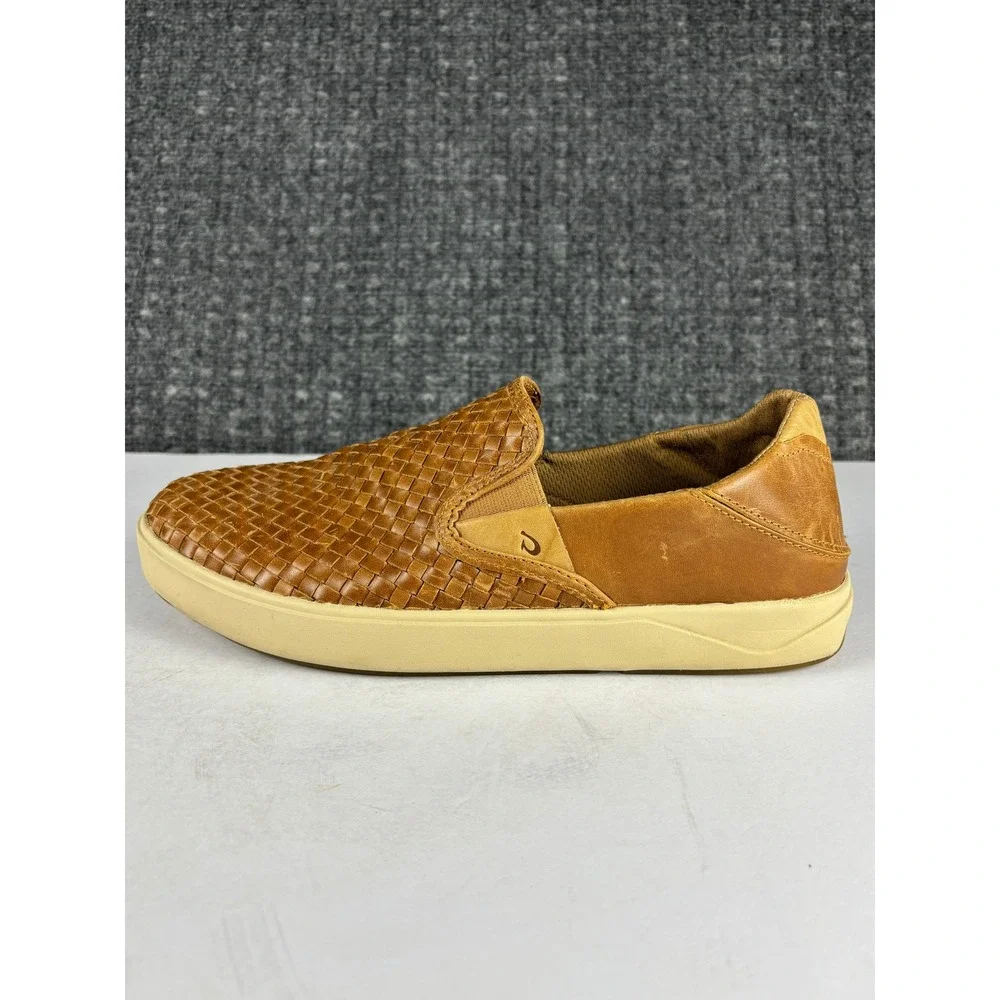 OluKai Lae'ahi Lauhala Woven Leather Slip On Shoes Size 9.5 Fox Tan